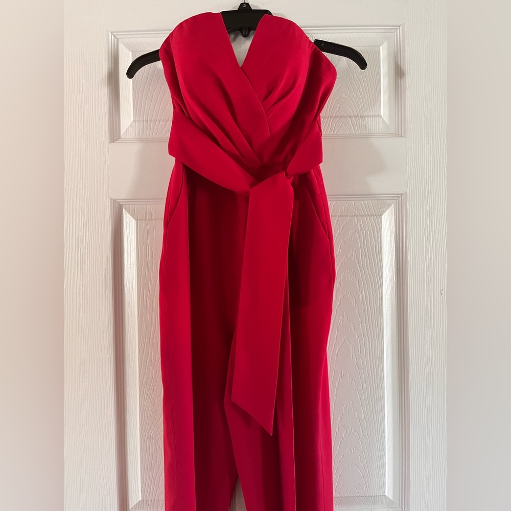 RED HOT Bebe Strapless Jumpsuit - Picture 6 of 7